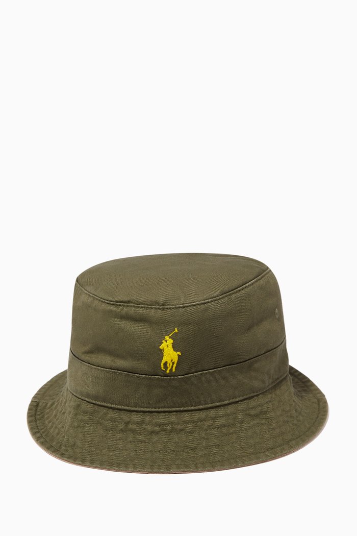 

Polo Logo Bucket Hat in Cotton, Green
