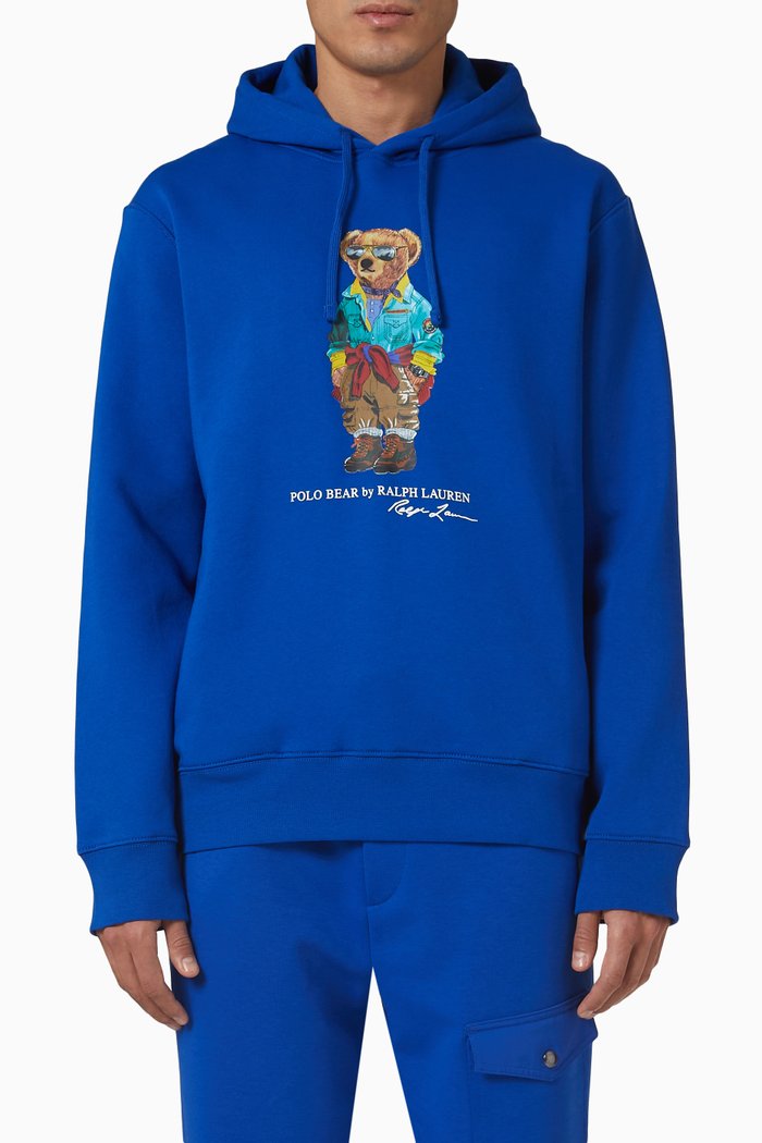 Polo Bear Hoodie in Fleece, Blue