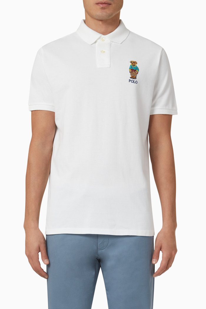 

Polo Bear Polo Shirt in Cotton Mesh, White