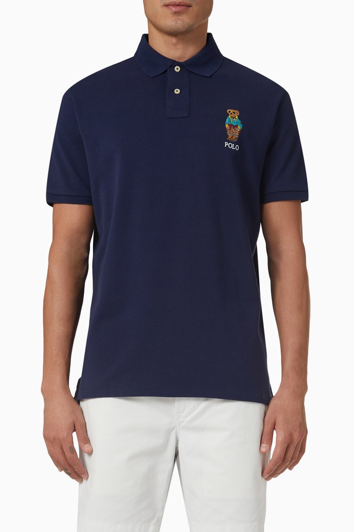 

Polo Bear Polo Shirt in Cotton Mesh, Blue