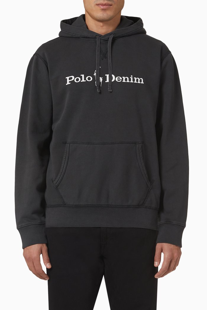 

Polo Denim Hoodie in Cotton, Black