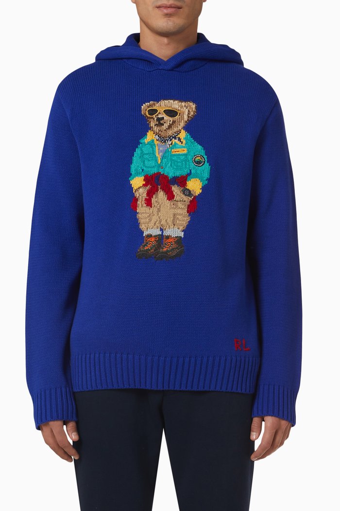 

Polo Bear Hoodie in Cotton-knit, Blue