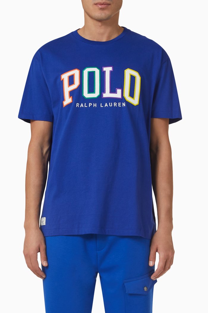 

Polo Printed T-shirt in Cotton, Blue