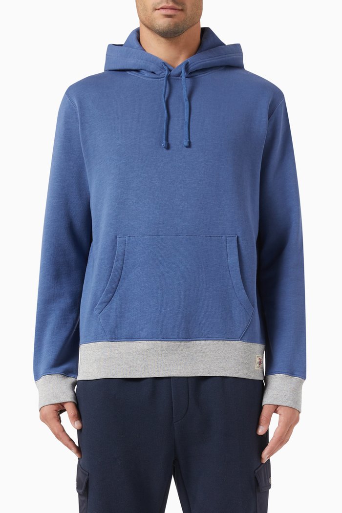 Long Sleeved Hoodie in Cotton Blend, Blue