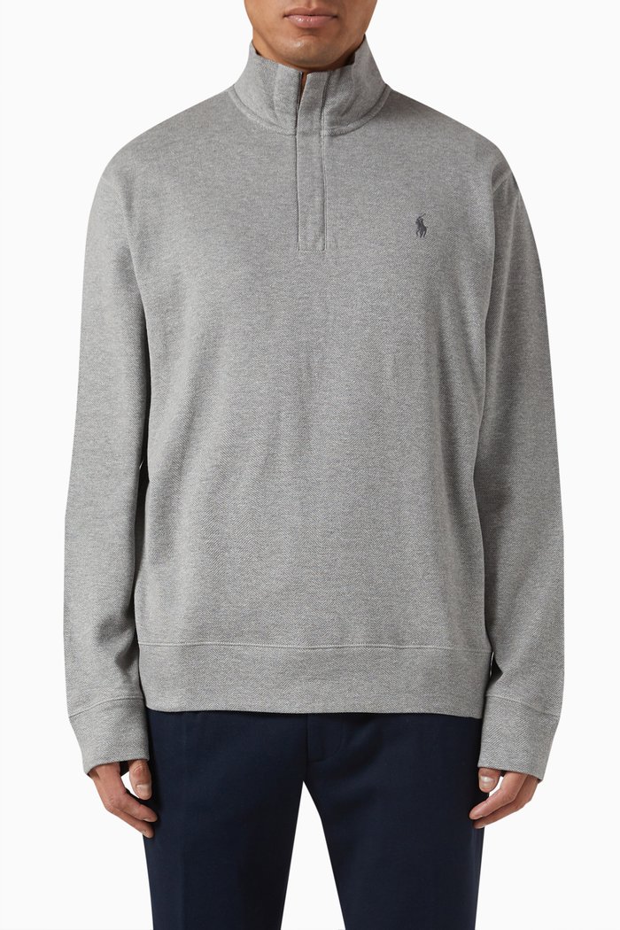 

Embroidered Pony High-neck Sweatshirt in Cotton Jersey, Grey