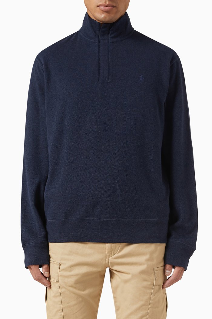 

Embroidered Pony High-neck Sweatshirt in Cotton Jersey, Blue