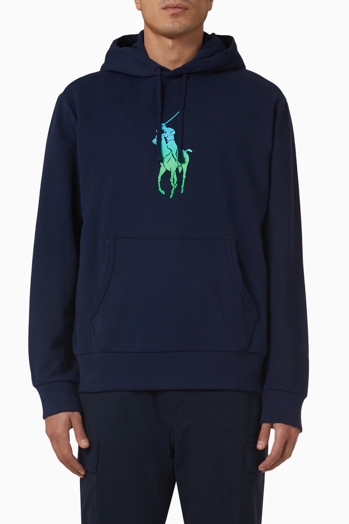 Ombré Big Pony Hoodie in Fleece, Blue
