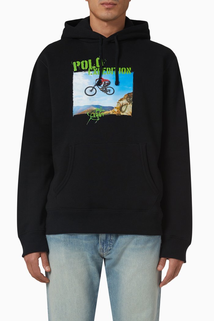 

Graphic Hoodie in Fleece Cotton, Black