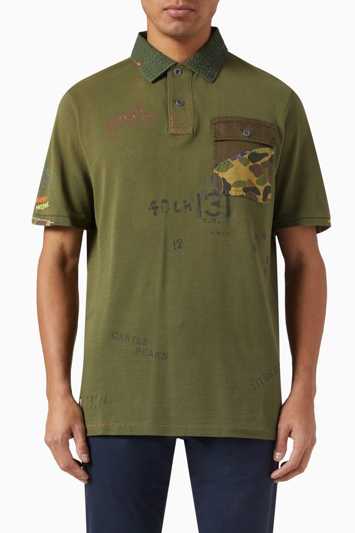 

Mesh Camo Polo Shirt in Cotton, Green
