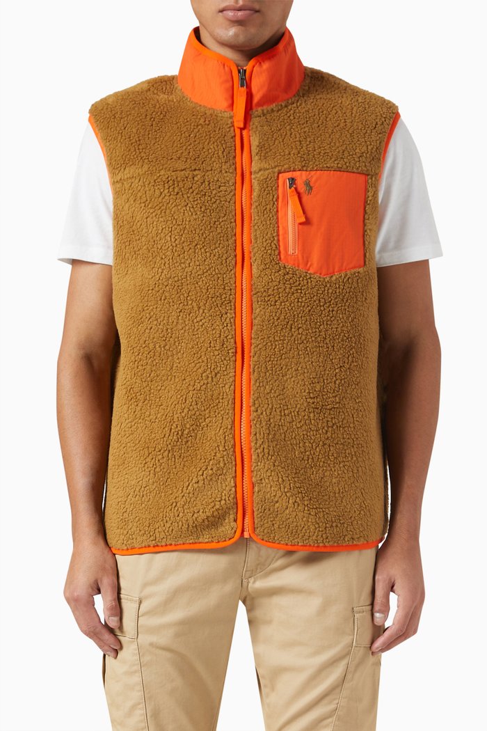 

Full-zip Vest in Fleece, Brown
