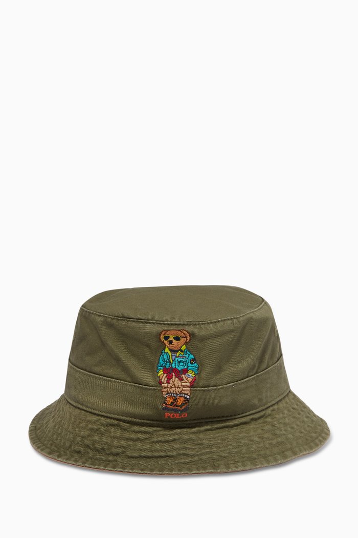 

Polo Bear Logo Bucket Hat in Cotton, Green