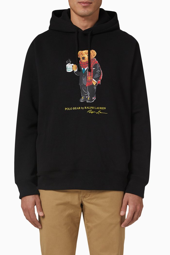 

Polo Bear Hoodie in Cotton, Black