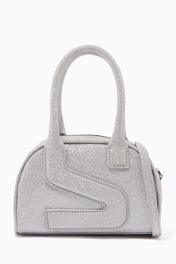 

Charli Mini Duffle Bag in Glitter Faux Leather, Silver