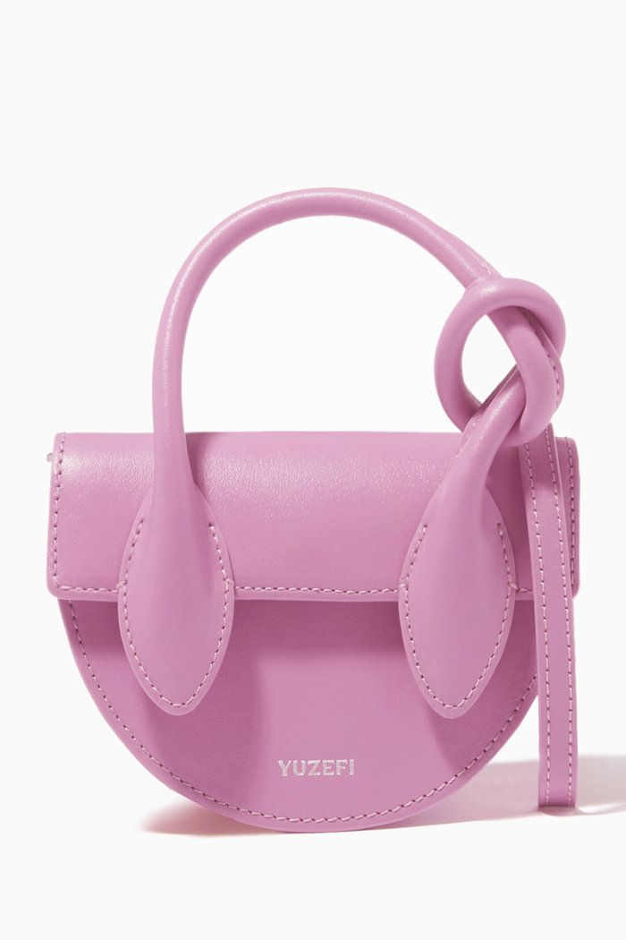 

Mini Pretzel Top Handle Bag in Leather, Pink