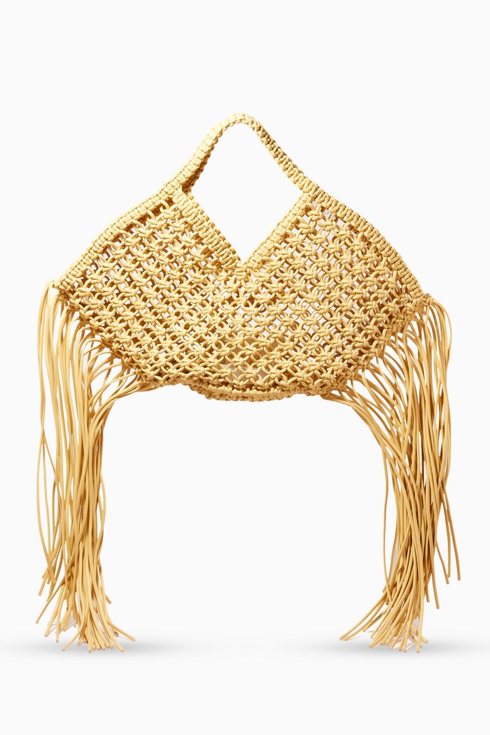 

Small Woven Basket Tote in Vegan Leather, Neutral