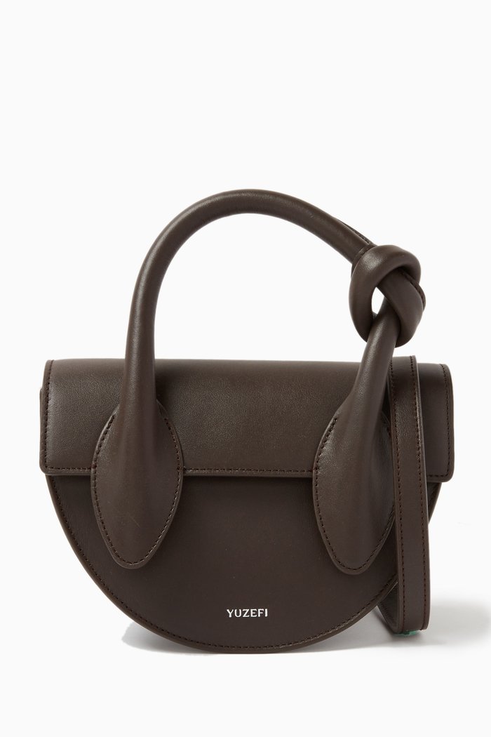 

Small Pretzel Flap-over Shoulder Bag in Bovine Leather, Brown