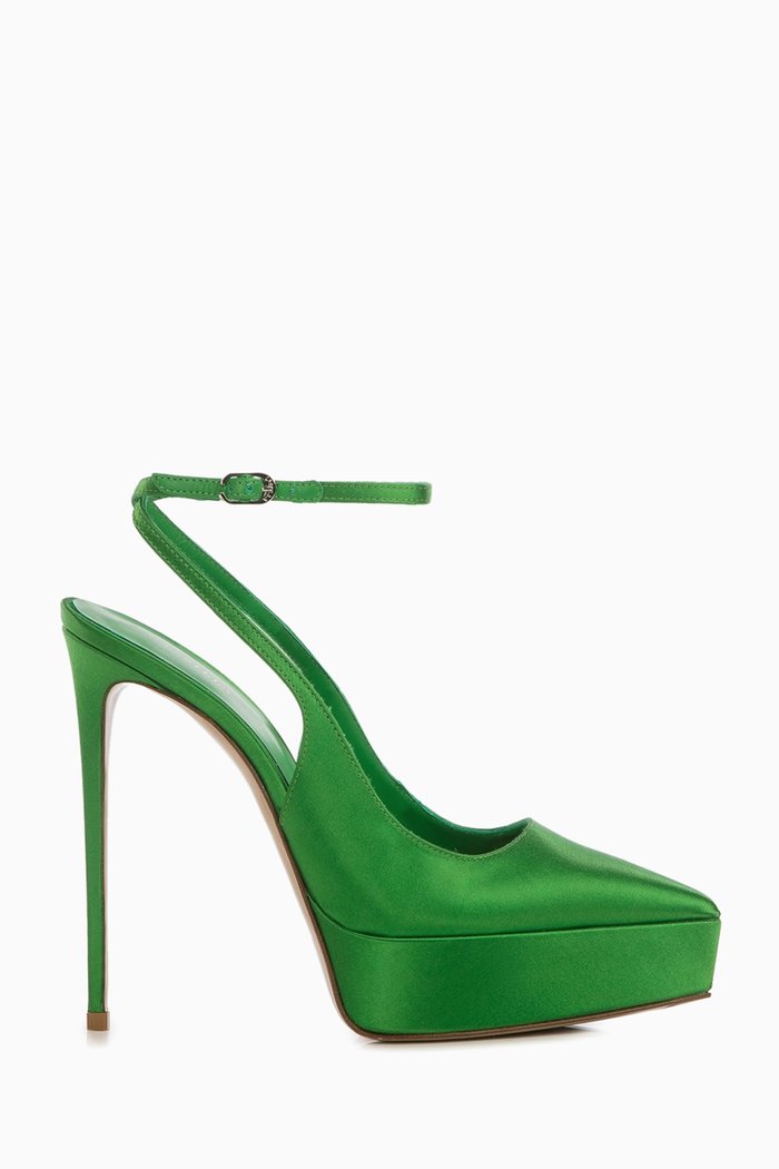 

Uma 140 Platform Pumps in Satin, Green