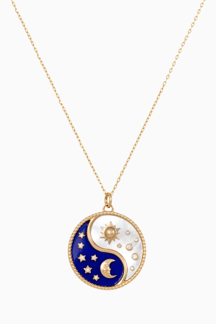 Mini Sang Diamond, Lapis Lazuli & Mother of Pearl Necklace in 18kt Gold, Yellow
