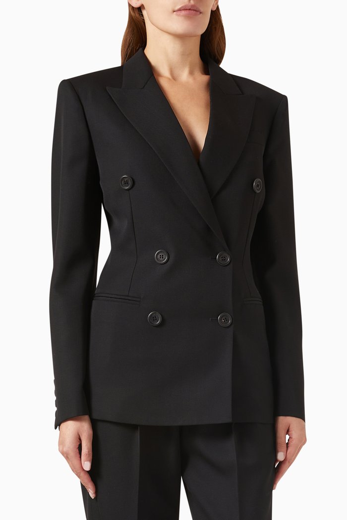 

Myra Double-breasted Blazer in Wool, Black