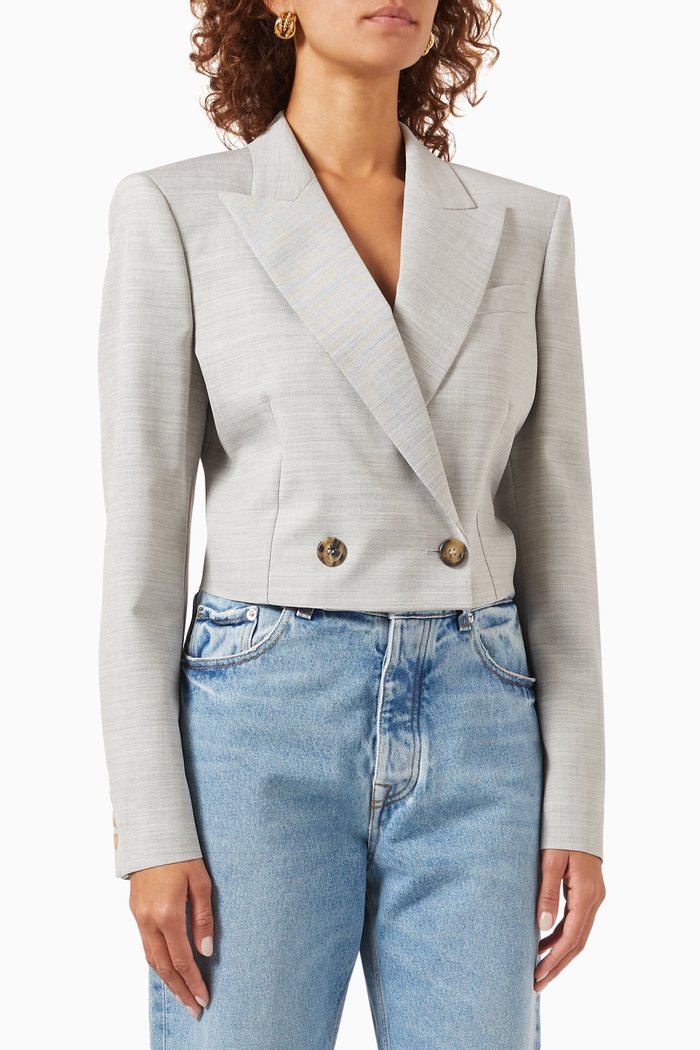 

Ella Crop Blazer in Wool, Grey