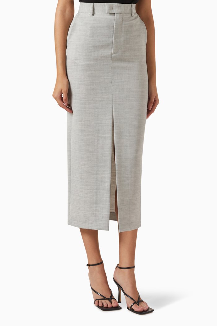 

Lula Pencil Midi Skirt in Wool, Grey