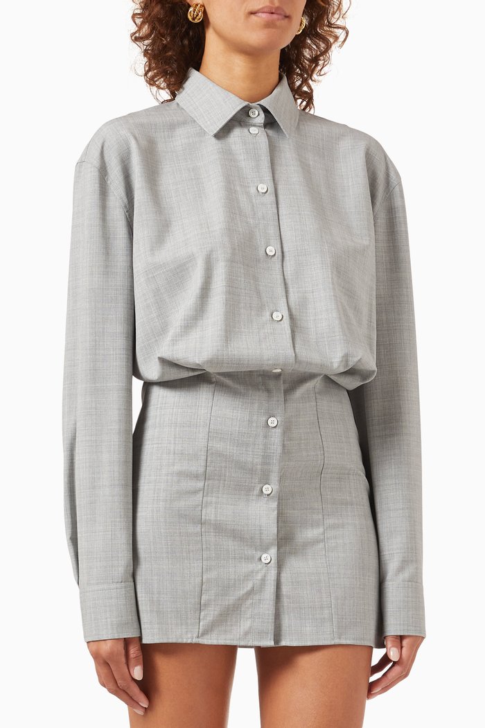 

Ania Mini Shirt Dress in Wool, Grey