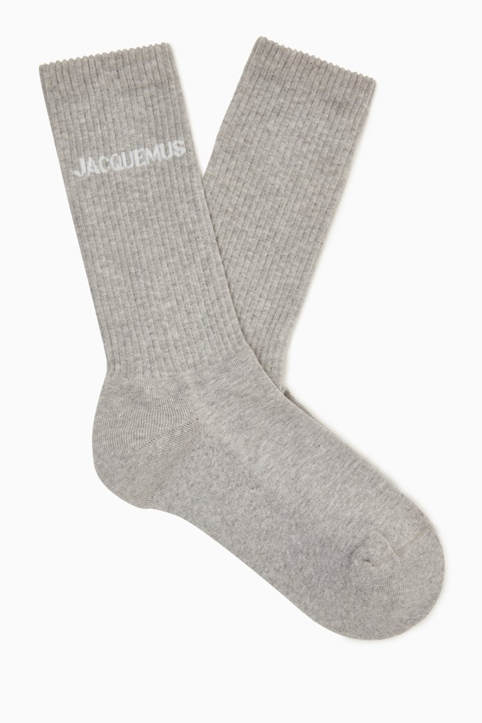 

Les Chaussettes Logo Socks in Cotton, Grey