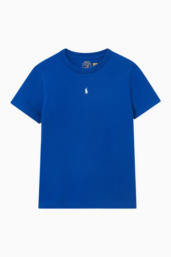 Embroidered-logo T-shirt in Cotton Jersey, Blue