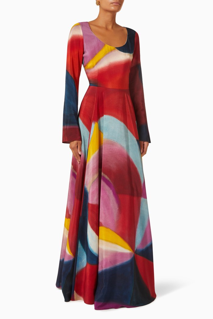 

Abstract Print Maxi Dress in Silk, Multicolour