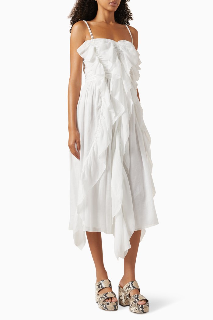 

Ruffled Midi Dress in Ramie, White
