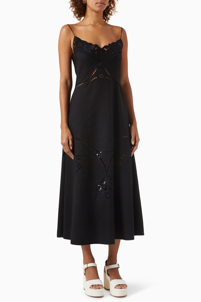 

Midi Lingerie Dress in Ramie Viscose, Black