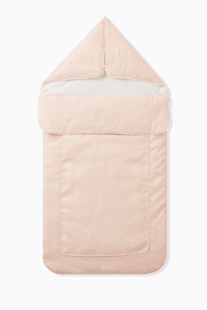 

Embroidered Trim Sleeping Bag in Cotton, Pink