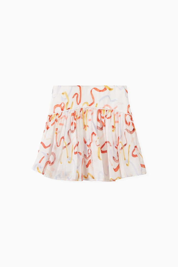 

Ribbons Print Veil Skirt in Cotton, White