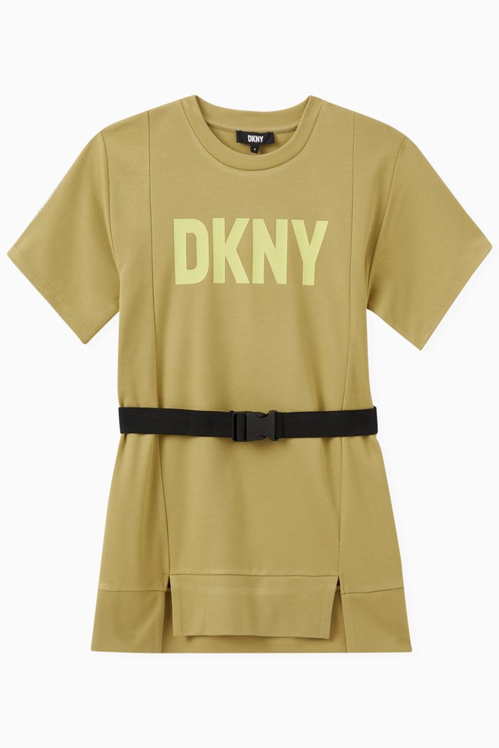 

Logo-print Belted Dress in Stretch Viscose-blend, Green