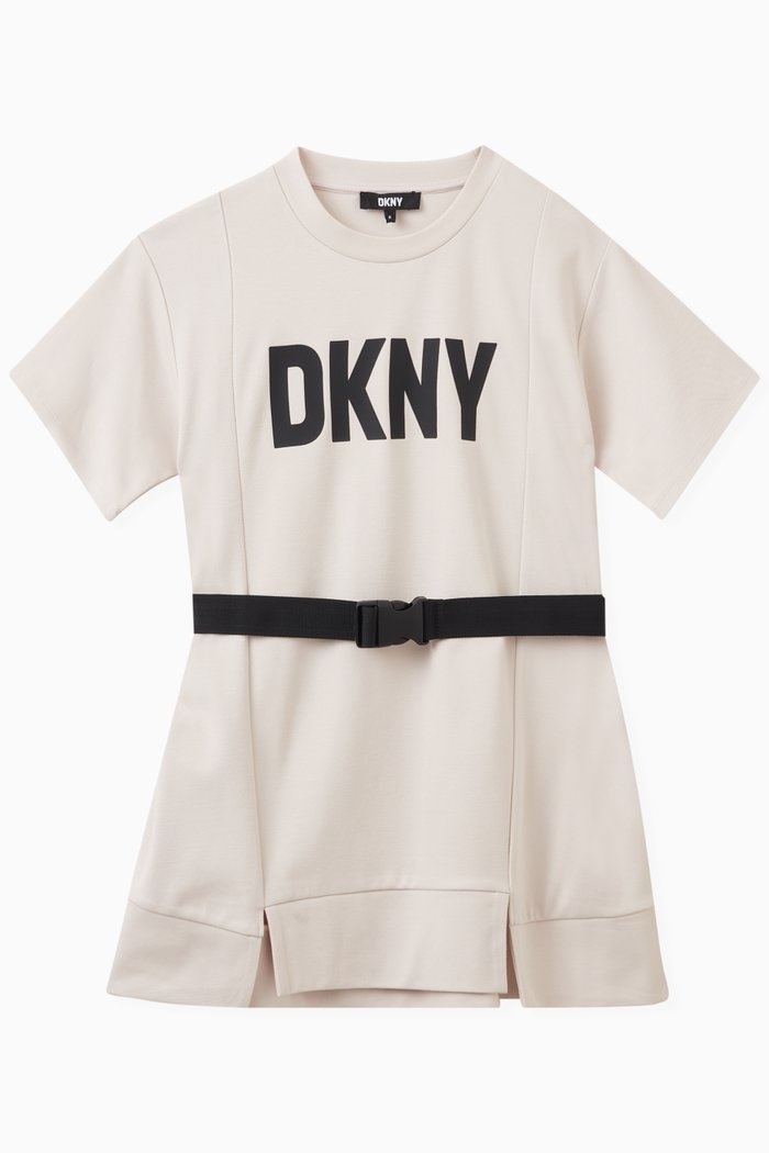 

Logo-print Belted Dress in Stretch Viscose-blend, Neutral