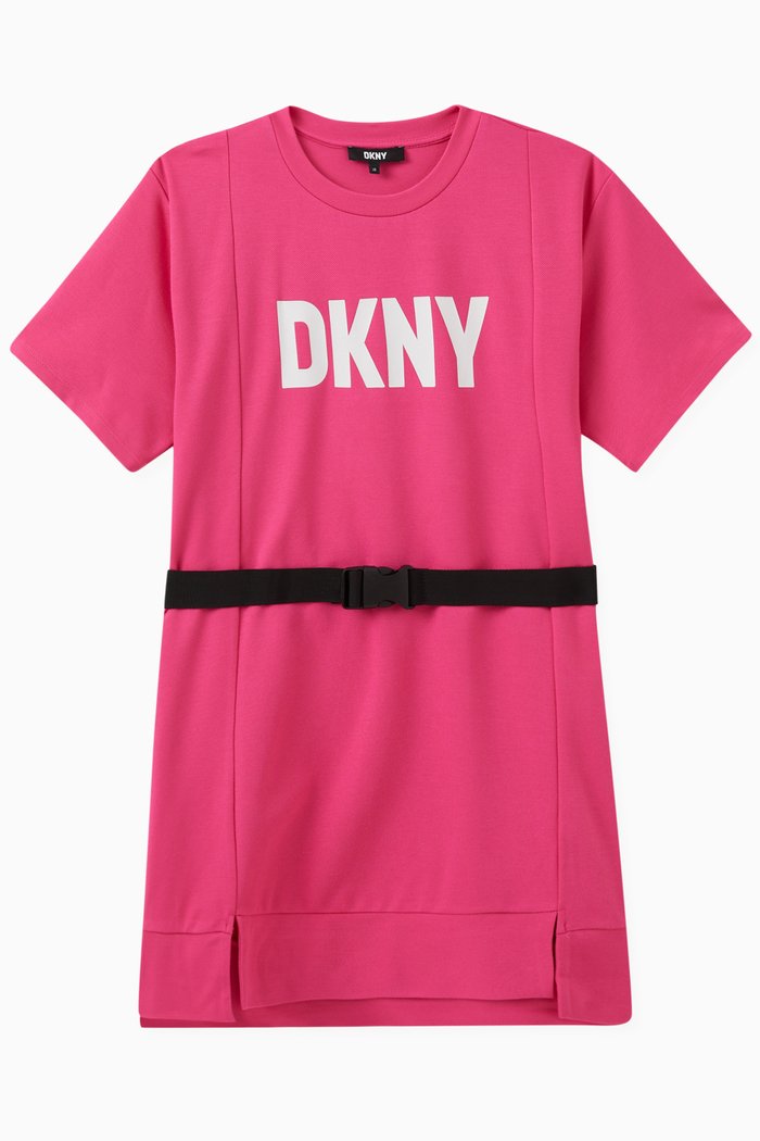 

Logo-print Belted Dress in Stretch Viscose-blend, Pink