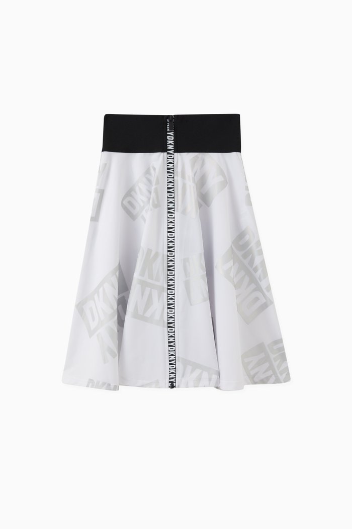 

Metallic-logo print Zipped Midi Skirt, White