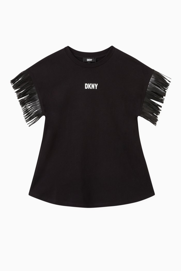 Logo-print Fringed Dress in Cotton-jersey, Black