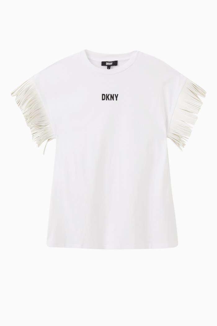 Logo-print Fringed Dress in Cotton-jersey, White