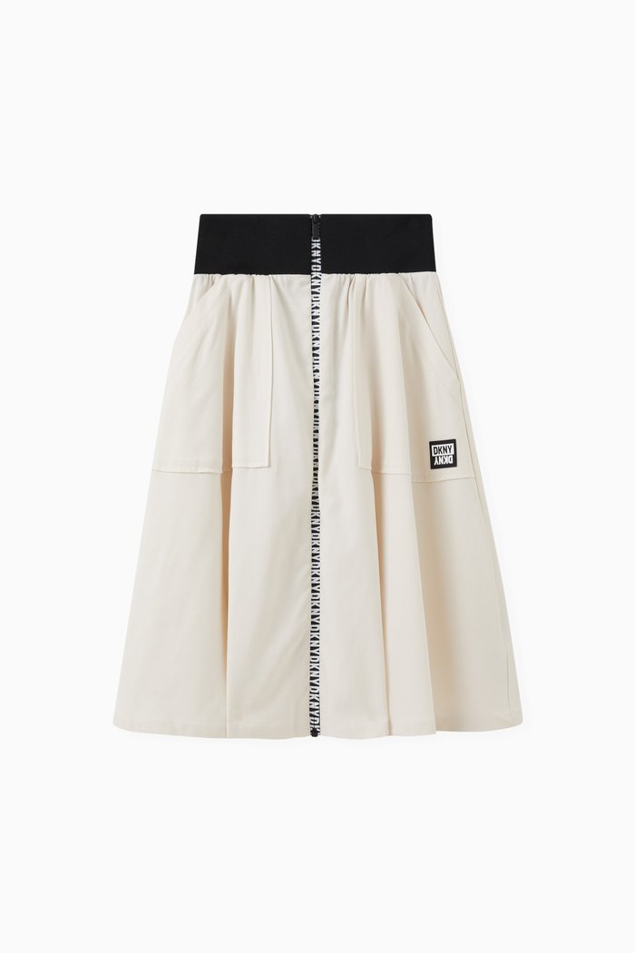 

Logo-patch Zipped Midi Skirt in Lyocell-blend, Neutral
