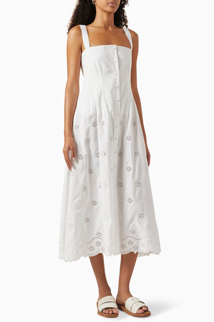 

Broderie Anglaise Midi Dress in Organic Cotton, White