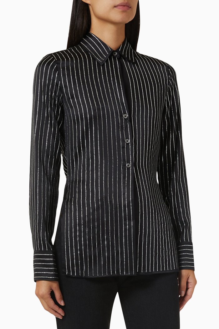 

Crystal-embellished Striped Shirt in Silk, Black