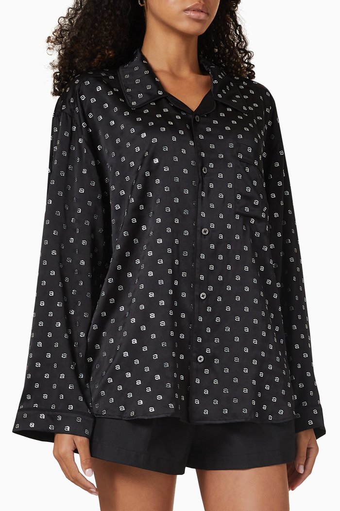 

Initial Crystal Pyjama Shirt in Silk-charmeuse, Black