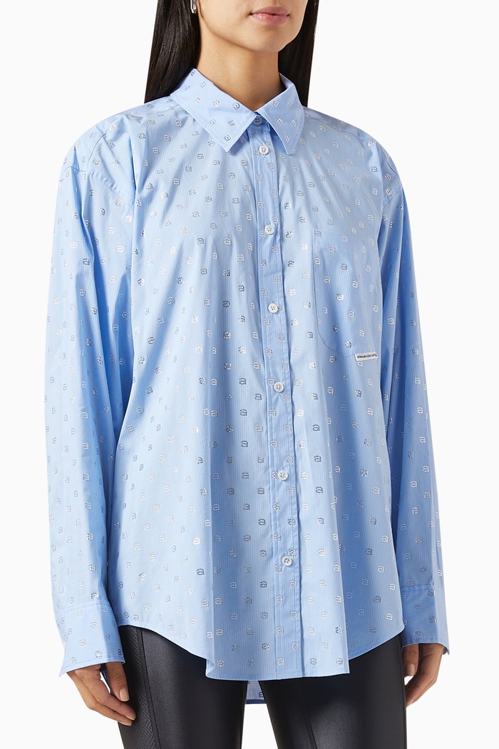 

Crystal-embellished Boyfriend Shirt in Cotton-blend, Blue