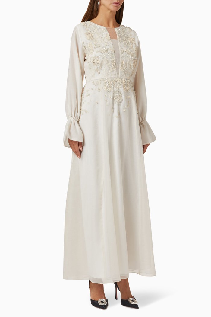 

Sequin Embroidered Maxi Dress in Organza, Neutral