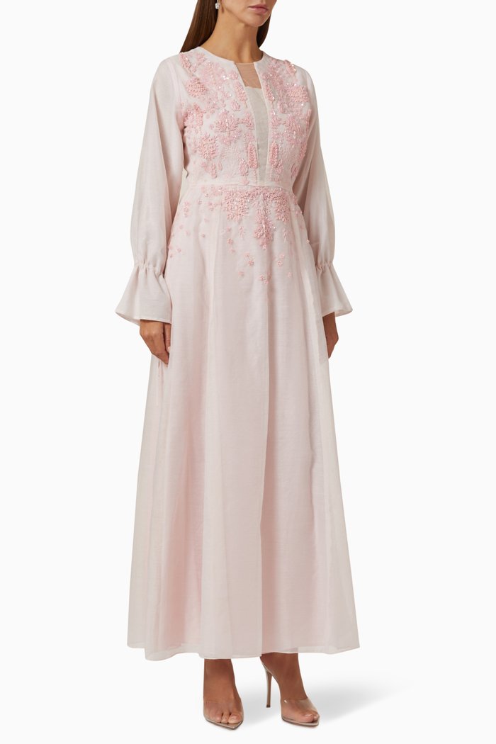 

Sequin Embroidered Maxi Dress in Organza, Pink