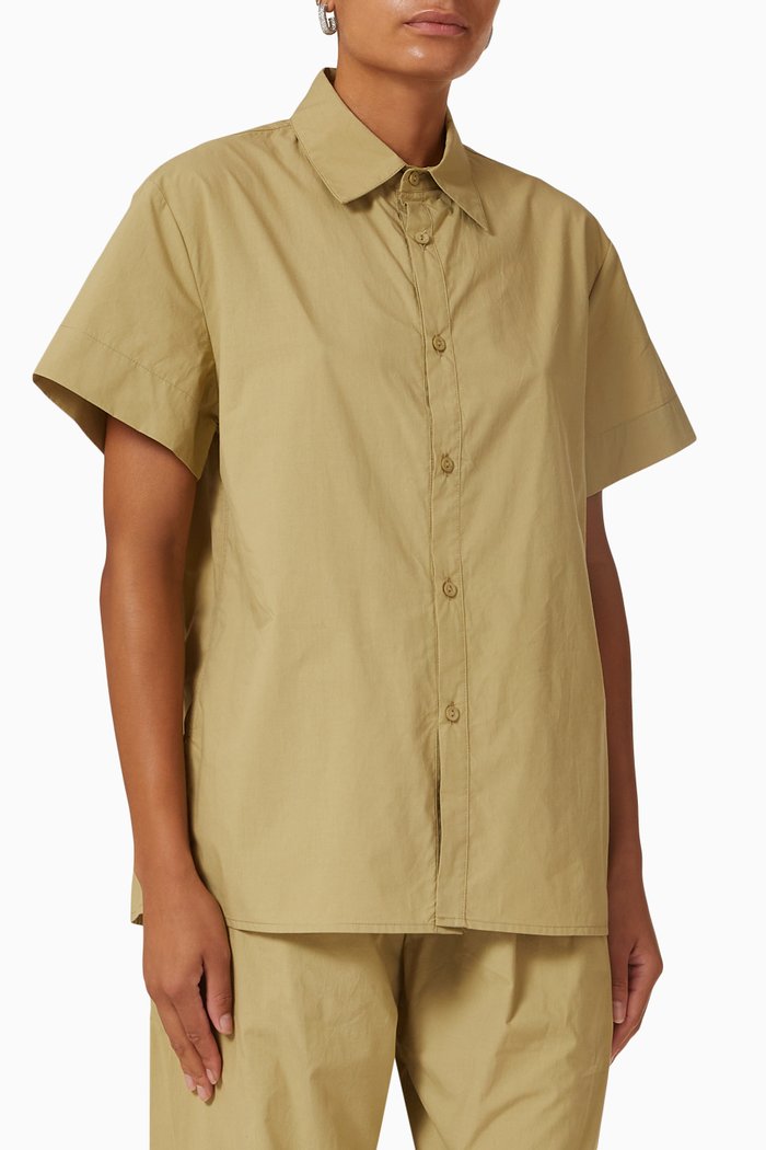 Relaxed Short Sleeve Shirt in Organic Cotton Poplin, Green