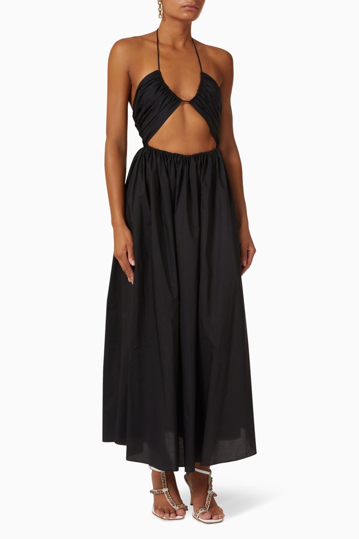 The Bandeau Tie Dress in Organic Cotton Poplin, Black