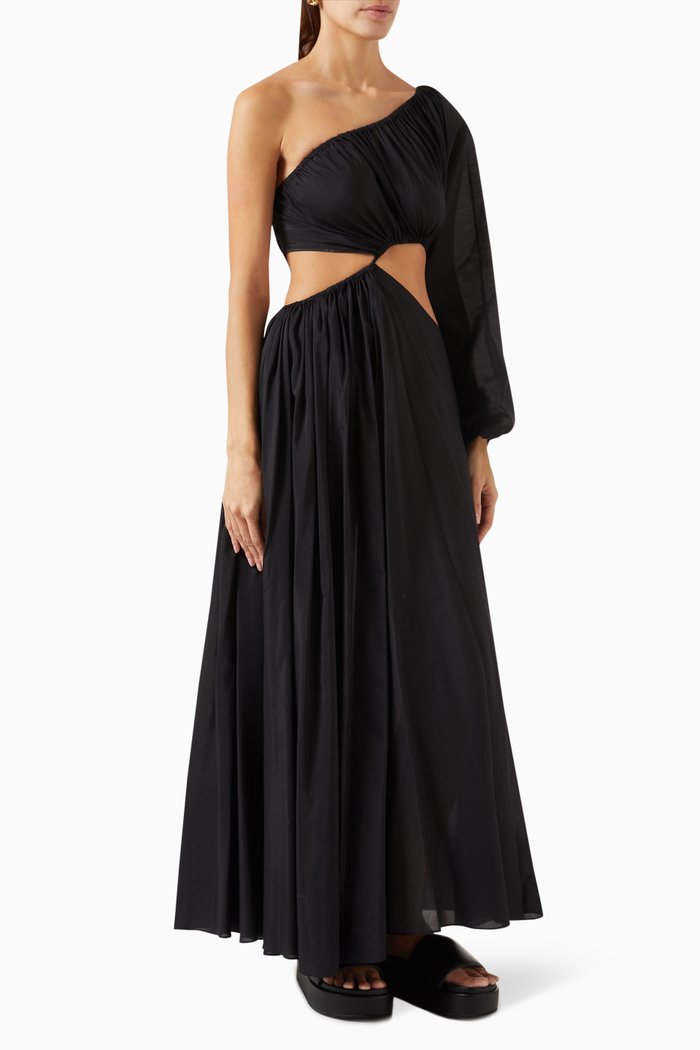 

Asymmetrical Wave Dress in Cotton & Silk, Black