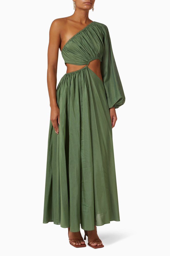 

Asymmetrical Wave Dress in Cotton & Silk, Green